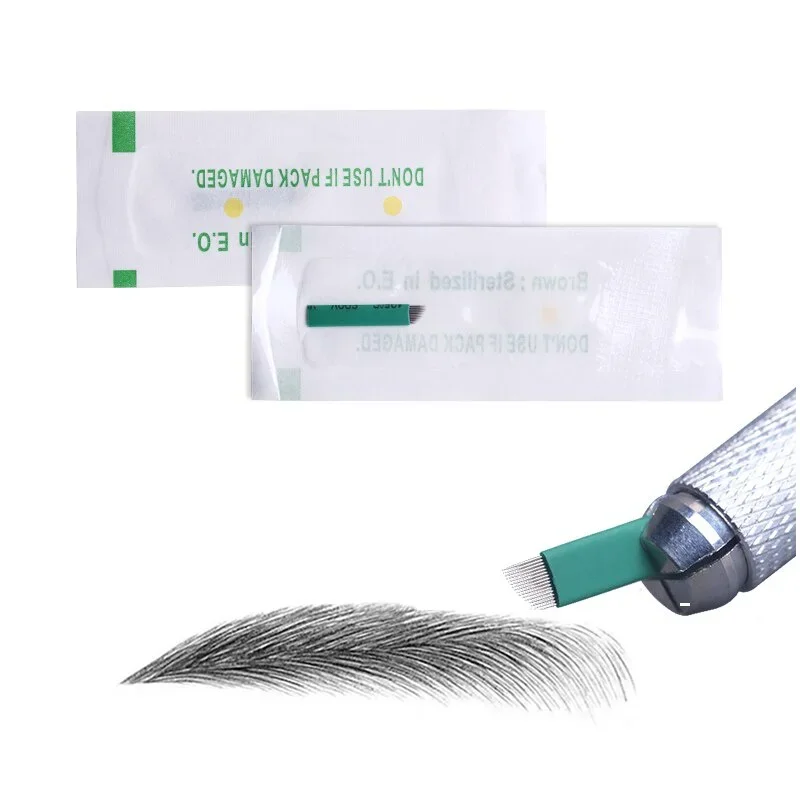 0.18mm Microblading Needle Green 16 Pin Permanent Makeup Tattoo Blade Tebori   for Manual Pen 3D Embroidery Eyeliner