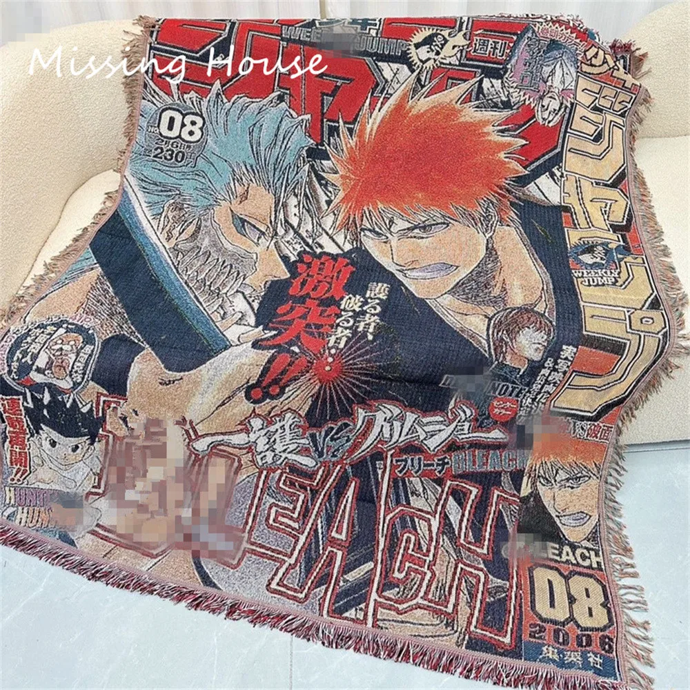 Anime Throw Handmade Woven Blanket Tapestry Bedspread Outdoor Camp Beach Towels Sofa Chair Cover Mat Rug Tassel