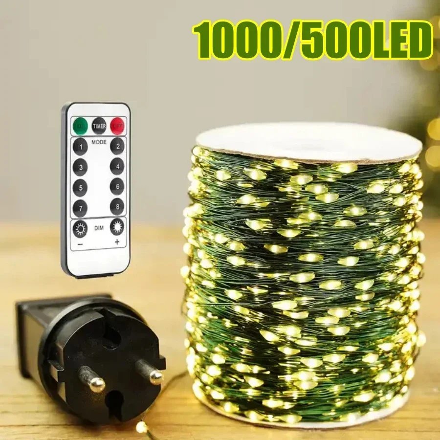 1000 LED Green Wire Led String Fairy Lights US/EU Plug 110V/220V Waterproof LED Christmas Tree Holiday Home Garden Decor Xmas