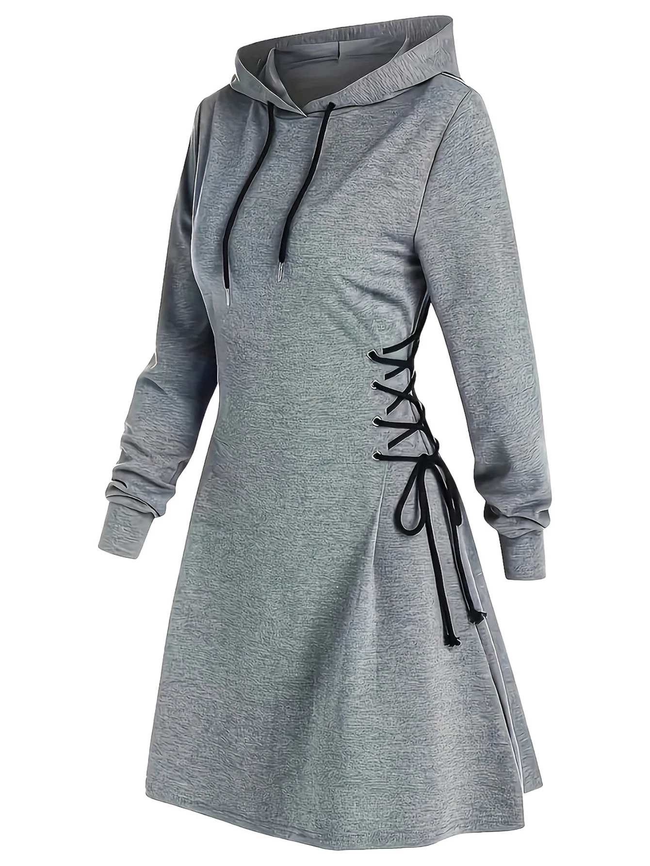 فستان نسائي بقلنسوة بأكمام طويلة ورقبة دائرية، فستان خريفي أنيق فضفاض مناسب للاستخدام اليومي #3