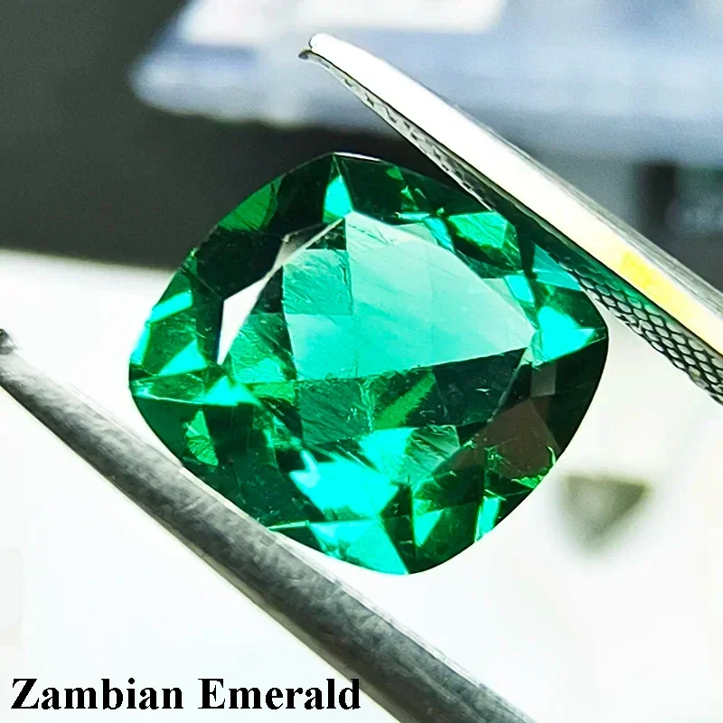 Lab Grown Zambian Emeralds ushion Cut Hydrothermal Hand Cutting Cwith Cracks Inclusions Inside Selectable AGL Certificate