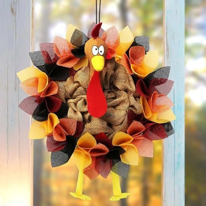 Realistic Turkey Wreath Thanksgiving Wreath Fall Decoration for Front Door Autumn Harvest Indoor and Outdoor Decoration Dropship