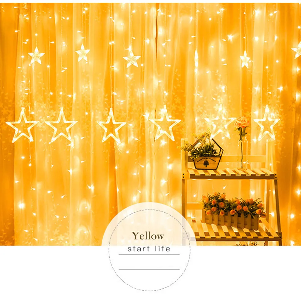 LED Stars Christmas Hanging Curtain Lights String Xmas Home Party Home Dec，138pcs mini led light &12 pcs star light