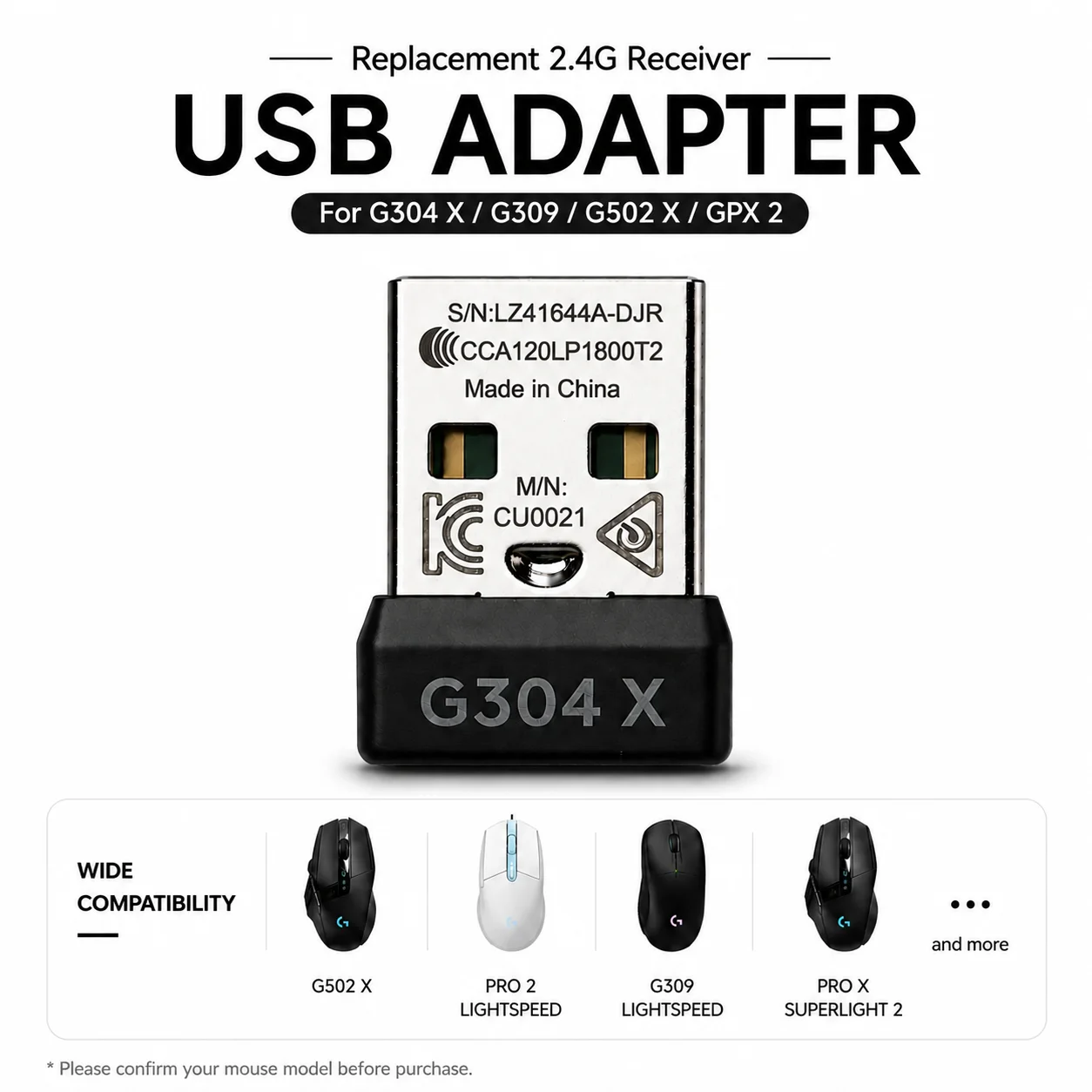 USB Adapter 2.4G Receiver For  Logitech G304 X / G309 LIGHTSPEED / G705 / G502X / PRO X SUPERLIGHT 2 Mouse Wireless Dongle