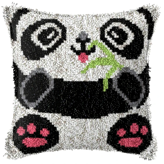 Cute Panda Latch Hook Kits Smyrna Pillowcase Knot Pillow Package DIY Animal Latch Hook Set For Needlework Embroidery Cushion