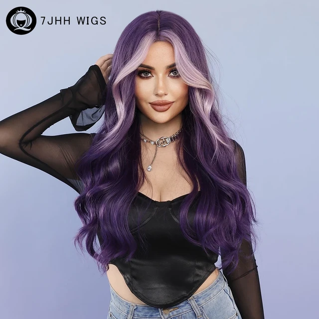 High Density Synthetic Body Wavy Dark Purple Wig for Women Daily Party Loose Long Curly Hair Wigs with Bangs Heat Resistant AliExpress 200165144