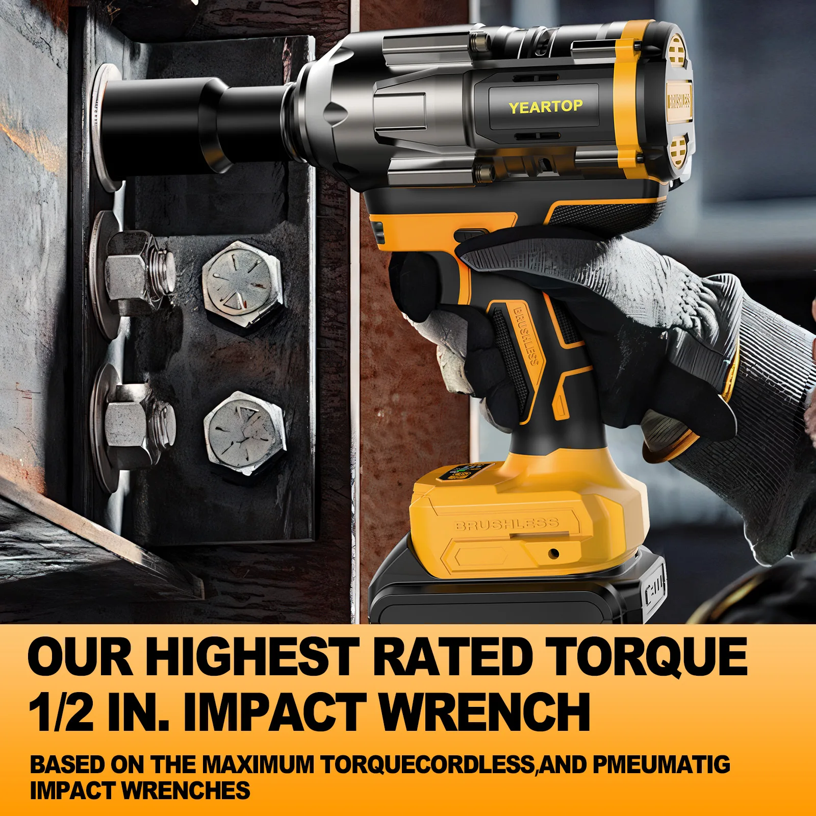 YEARTOP 2800N.M Torque Brushless Electric Impact Wrench 1/2 inch Cordless Wrench Screwdriver Power Tool Compatible with Dewalt