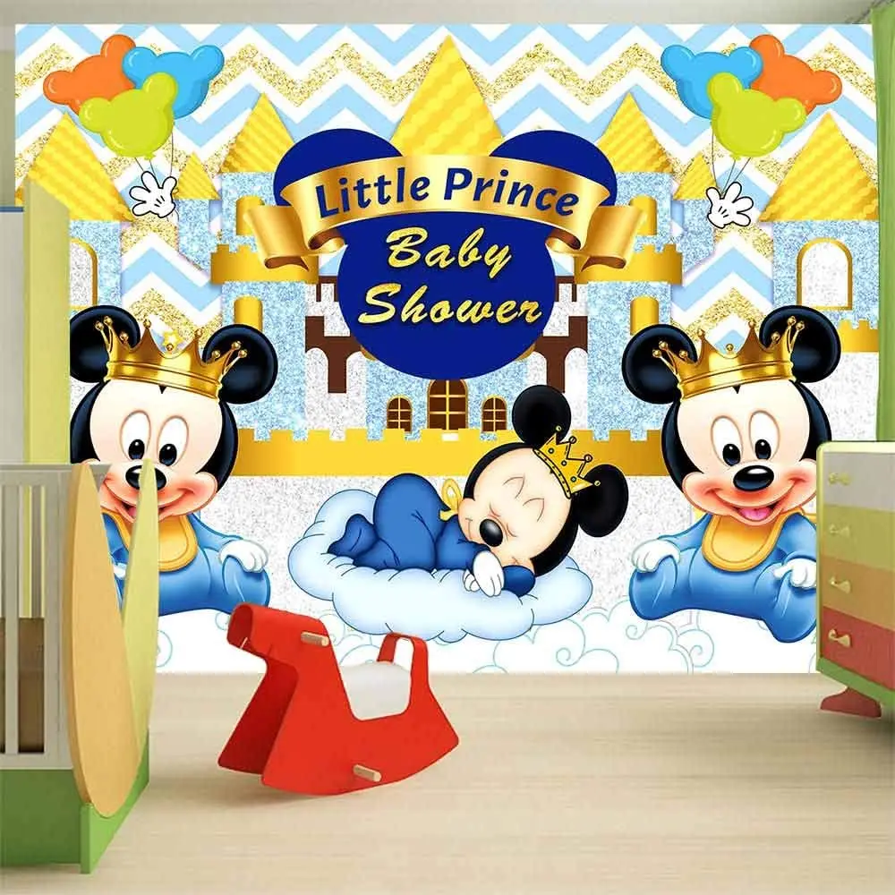 Disney Mickey Mouse Photography Backdrop Mickey 1st Birthday Background Kids Boys Blue Decoration for Baby Shower Party Supplies