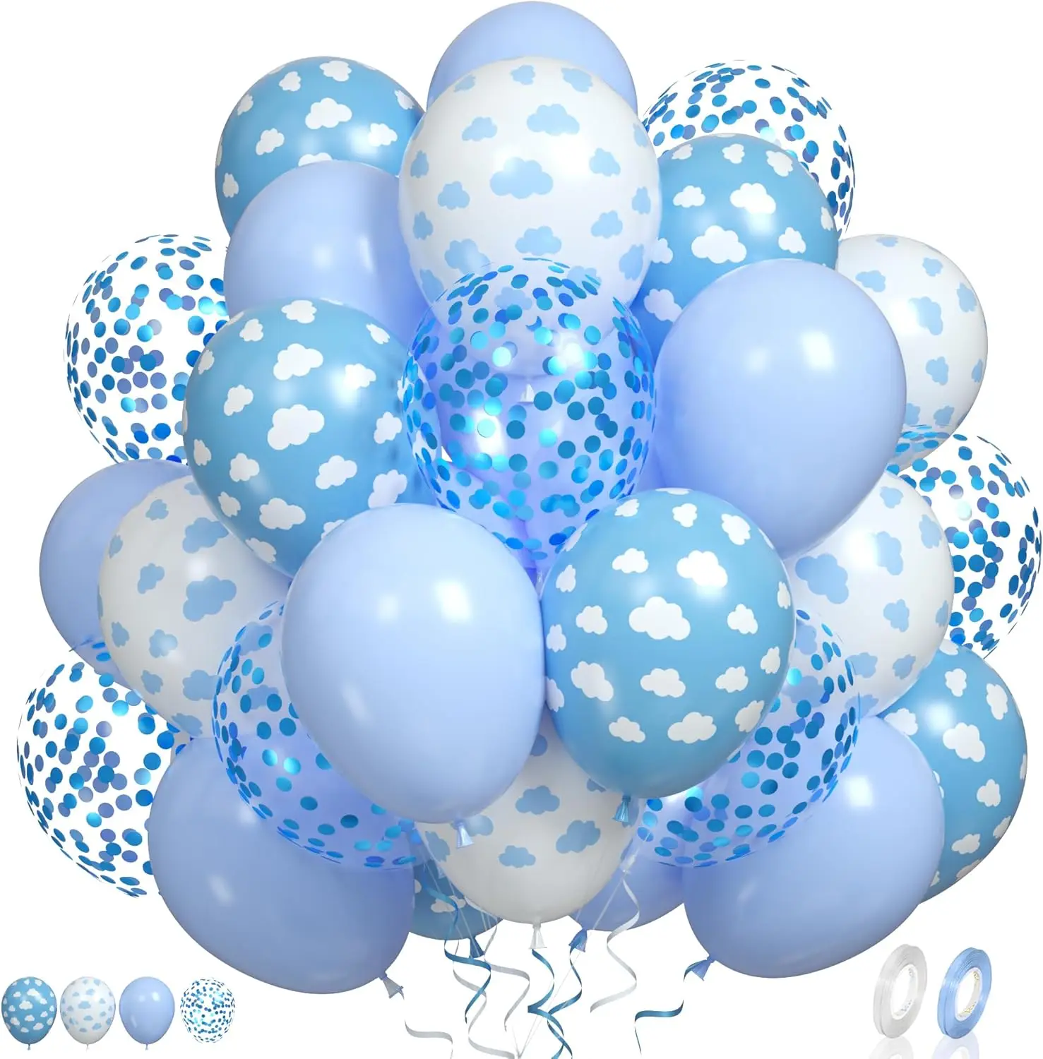 60 Stück Blau-Weiße Wolken-Partyballons Wolkenmuster Pastellfarbene Babyblau Latexballons Blaue Konfetti-Ballons Kinder Himmel-Thema Geburtstag