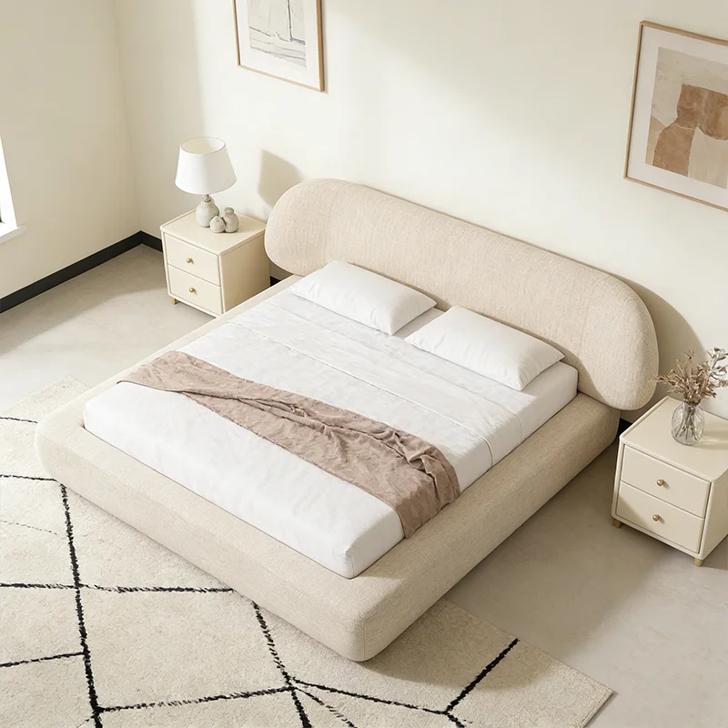# Contemporary Linen Fabric High-density Foam Fill Platform Bed Furniture for Bedroom Guestroom with Wooden Frame