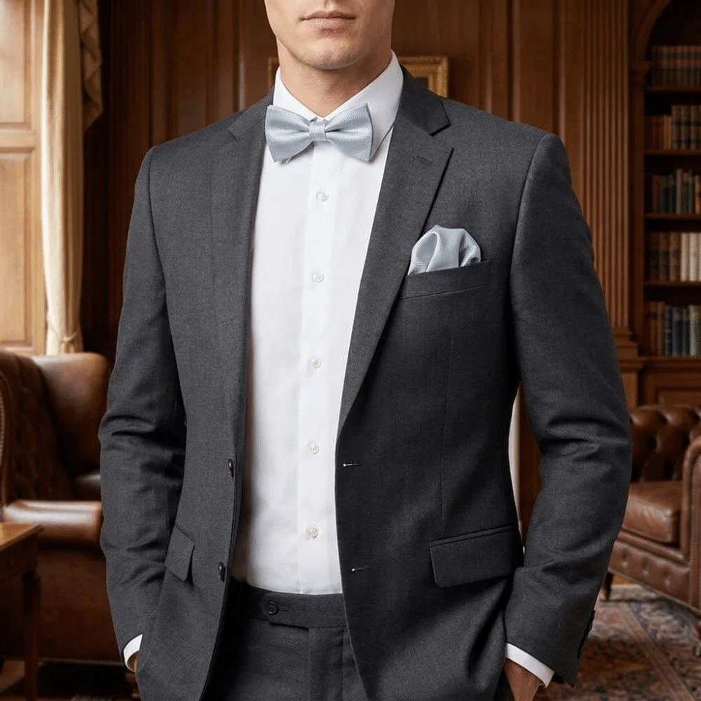 Luxuriöses Einfarbiges Fliegen-Set mit Kragen, Polyester-Einstecktuch-Set, Taschentuch, Vorgefertigte Fliege, Hochzeits-Accessoire-Set, Geschenk – Detail 9