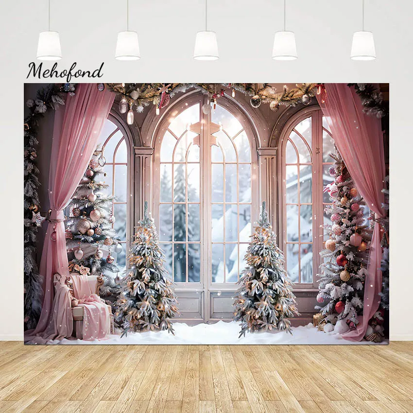 Mehofond Winter Window Christmas Background Photography Xmas Santa Claus Baby Portrait Family Party Backdrop Photo Studio Props