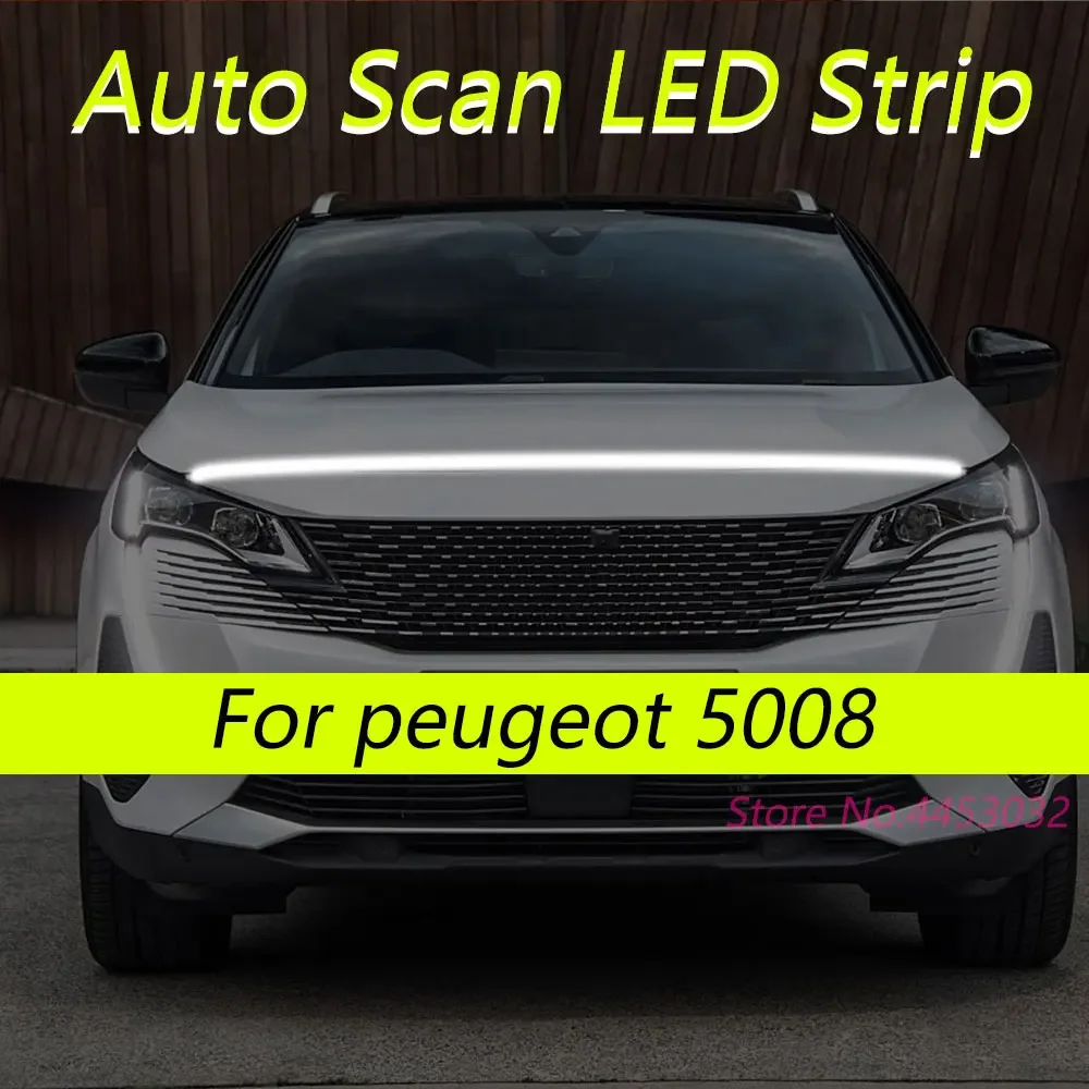 

Новые 59-дюймовые светодиодные ленты DRL с автоматическим сканированием и запуском для Peugeot 5008 2009-2025, автомобильный капот, гибкие фары, приветственный свет