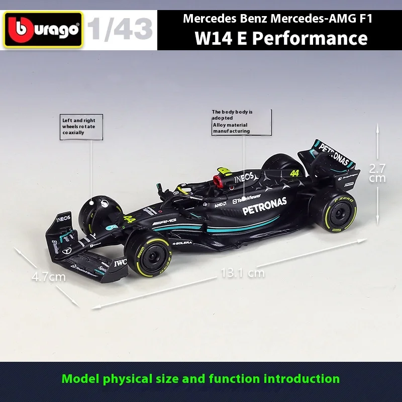 F1 Mercedes-Benz AMG Team W14E is 1:43 taller than the United States in the 2023 season. Car simulation alloy car model toy orna