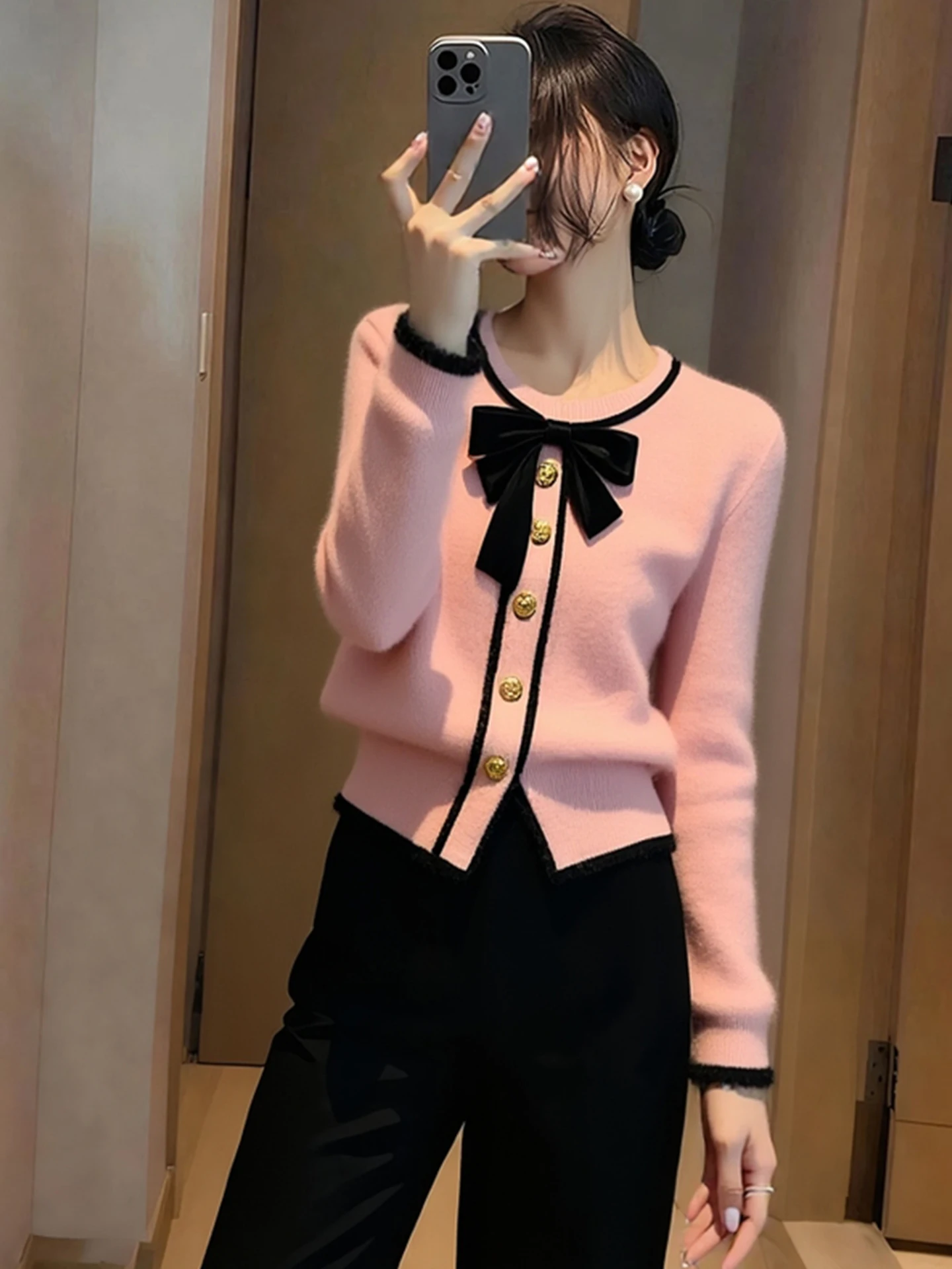 

Trendy Color Blo Knot Camere Knitted Sweater Long Sve Casual Winter Top Sweet Youthful Versatile Commute Sle