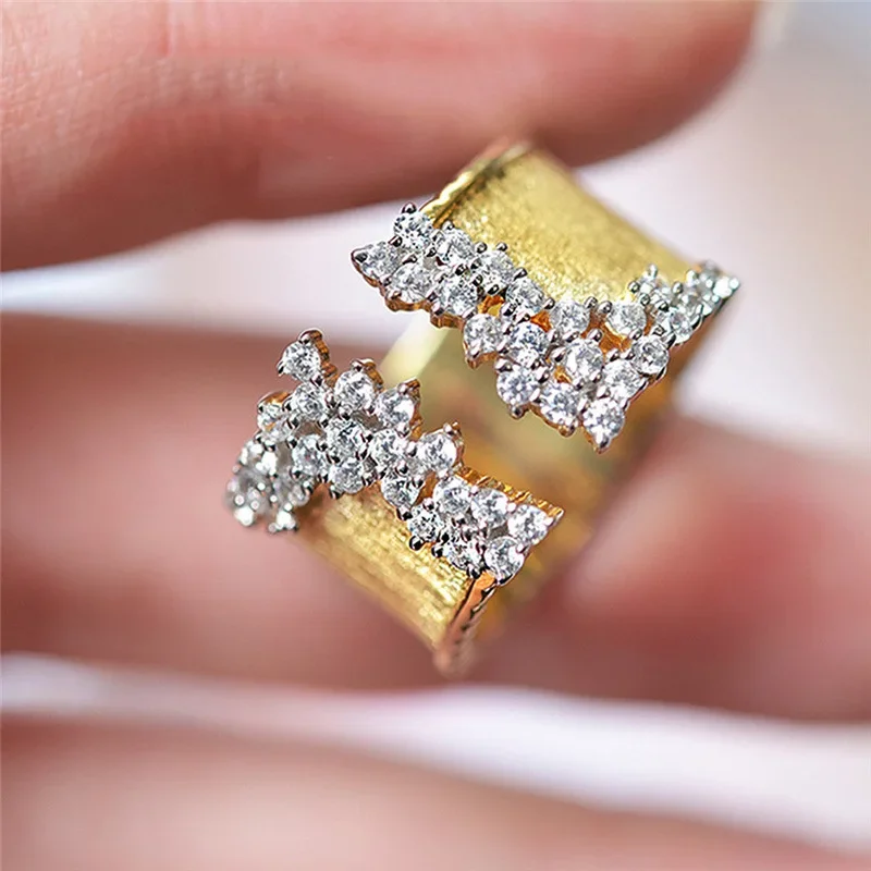 Geometric Fashion Minimalist Trend Gold Color Inlay Rhinestone Finger Opening Rings For Women Custom Jewelry