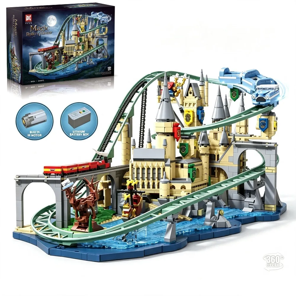 2694PCS Magic Castle Roller Coaster Building Blocks Set Fantasy Medieval Castle Track Bricks Model with Built-in Motor Toy Gift