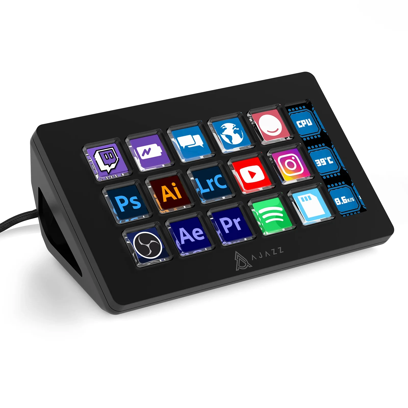 ATTACK SHARK x AJAZZ AKP153 STREAM DECK 15 aanpasbare knoppen Stream Deck met veelzijdig zijscherm