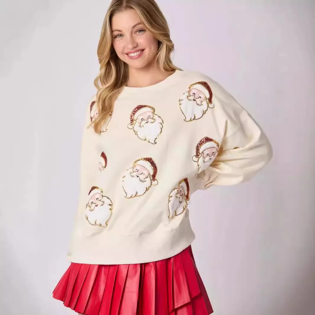 

Рождественские тематические толстовки с капюшоном, женские модные толстовки с принтом Санта-Клауса и круглым вырезом для свиданий, универсальный стиль, осенние свитера Inviemo Sueteer