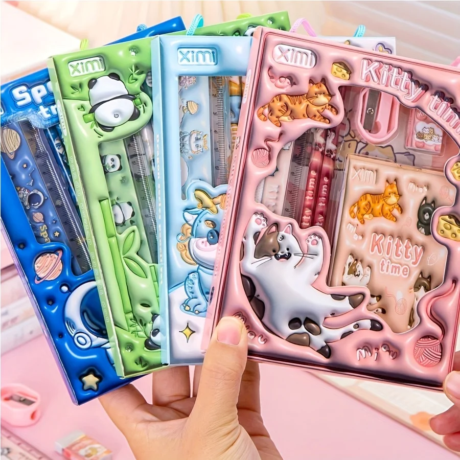 مجموعة قرطاسية كرتونية لطيفة مكونة من 6 قطع - أساسيات مثالية للعودة إلى المدرسة