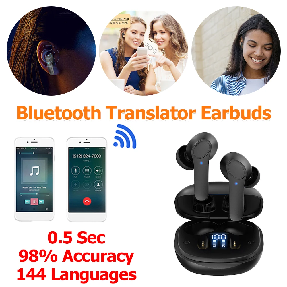 

99% точность AI-переводчик, наушники-вкладыши в реальном времени, 144 языки, IPX6, беспроводной Bluetooth, интеллектуальное голосовое устройство-переводчик