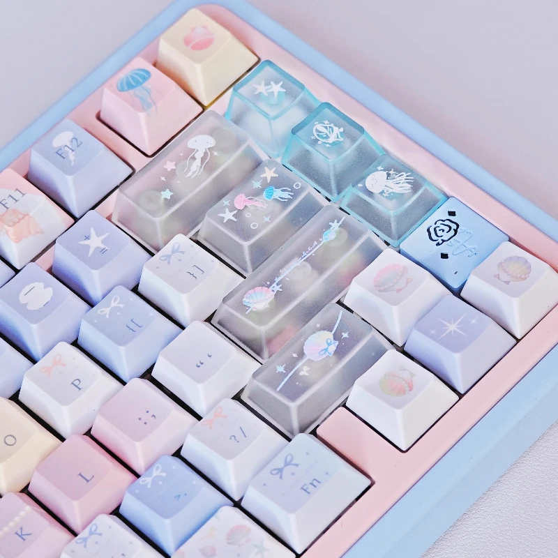 Jellyfish Theme Keycaps PC Frosted Transparent Keycap PBT Cherry Profile Custom Keyboard Caps for Mechanical Keyboard Cute Gift