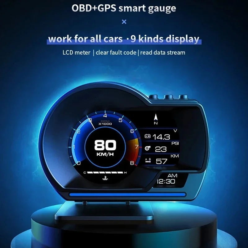 Universal HUD Car Speedometer OBD + GPS Dual System Smart Head Up Display with Navigation Alarm Ambient Overspeed Warning System