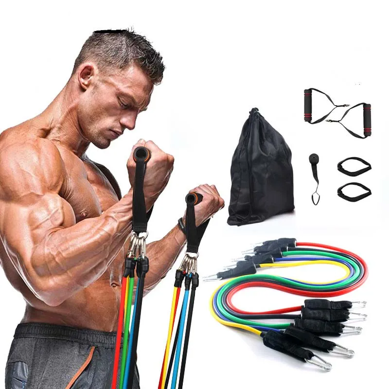 

11pcs Fitness Workout Stackable Tension Exercise Bands Resistance Bands Set With Handles, Door Anchor, Ankle Straps 1
