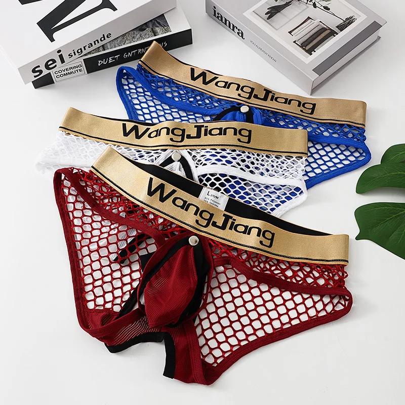 Men's Underwear Open Butt Thong Lingerie Sexy Hollow Mesh Briefs Transparent U Convex Pouch Lingerie Underpants Bikini Slip - Image 2
