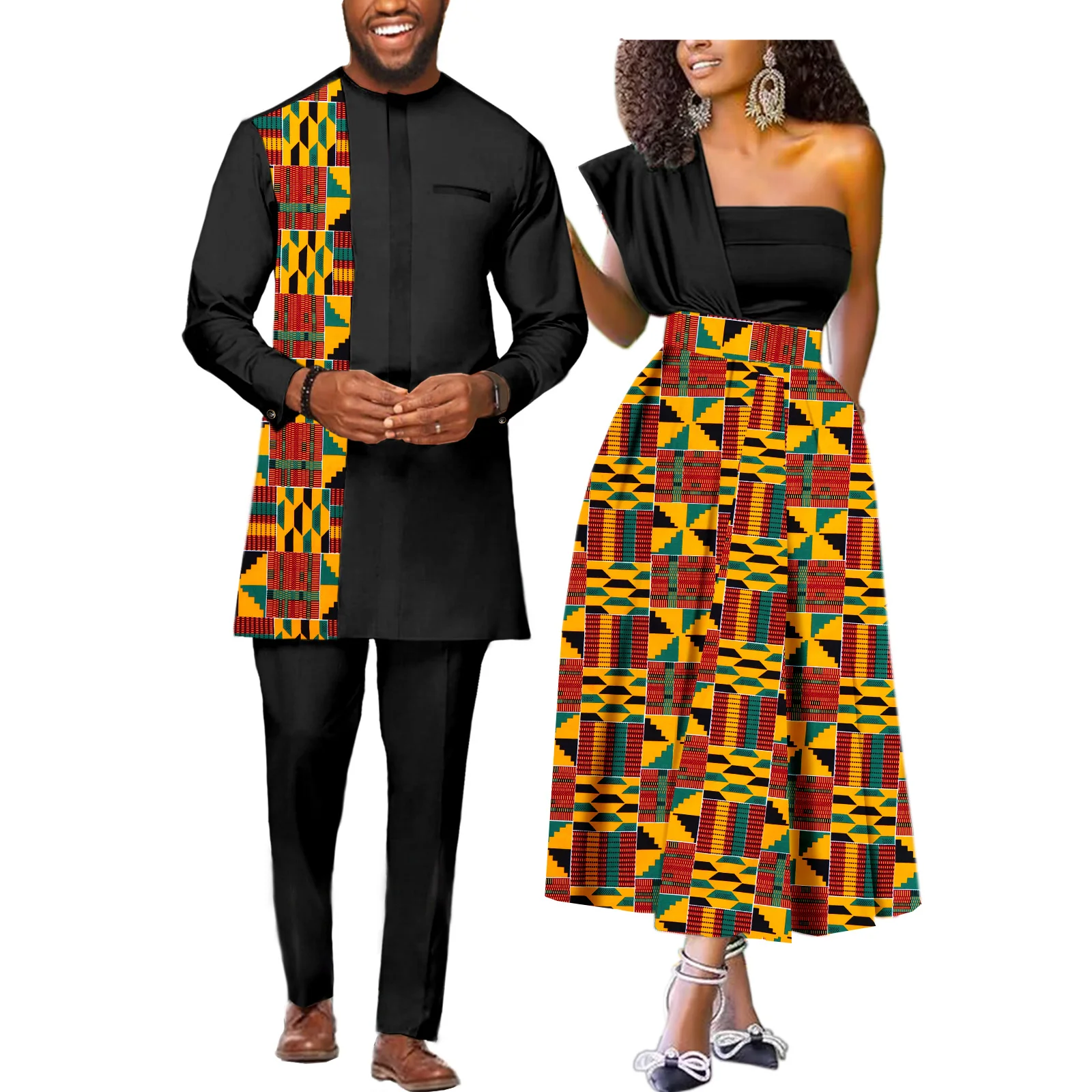 Dashiki-ropa de pareja africana para hombre y mujer, traje de boda, Top, pantalones, traje, vestidos de fiesta con estampado Ankara sin tirantes