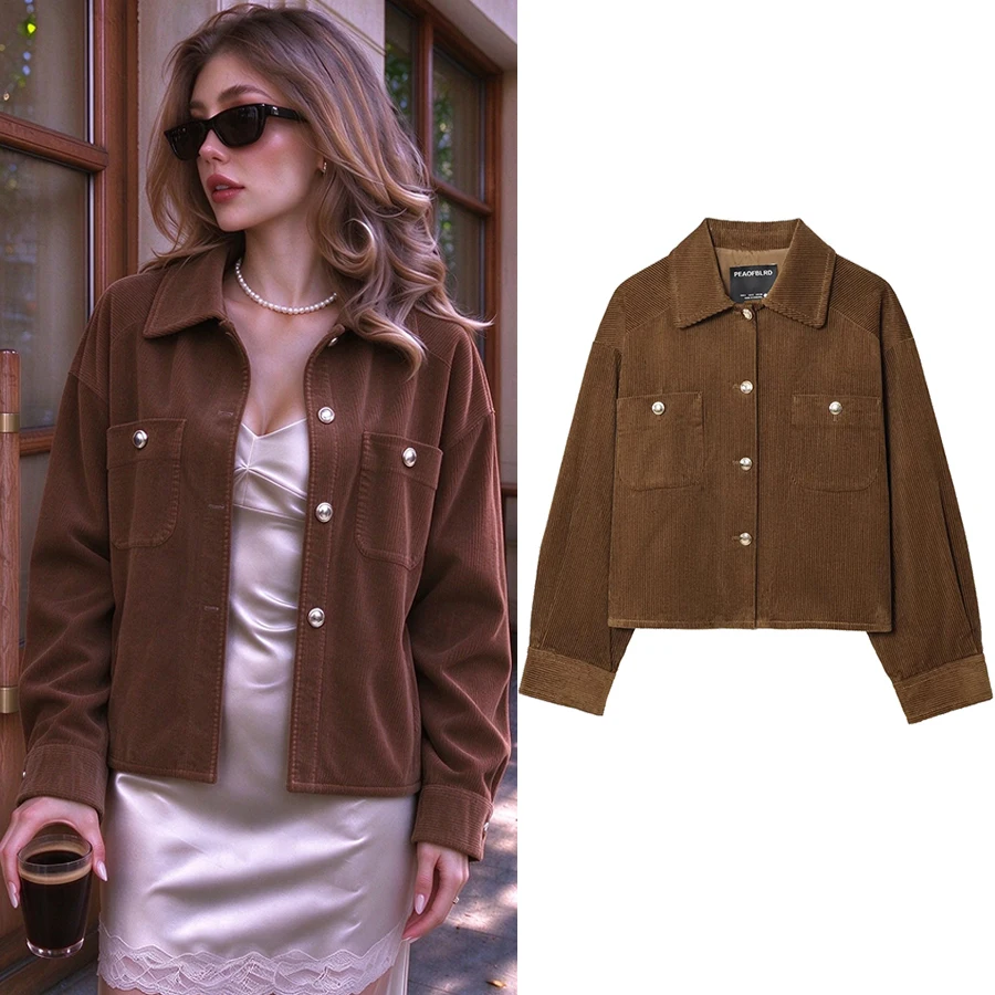 Women Floral Print Single-Breasted Jacket Women Round Neck Long Sleeve Patch Pockets Loose Lady Commute Coat