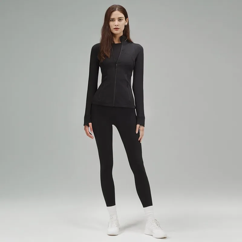 New Fleece-Lined Women's Yoga Wear Sports Outdoor Fitness Long Sleeve Top Stand Collar Slim Fit High Elastic Zipper