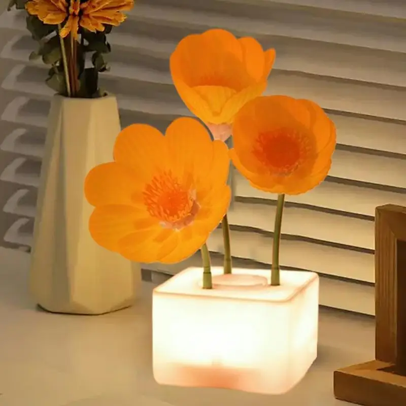 Lámparas de flores para dormitorios, luz de noche junto a la cama, lámpara de escritorio regulable, decoración del hogar, lámpara inalámbrica para habitación de niños y sala de estar