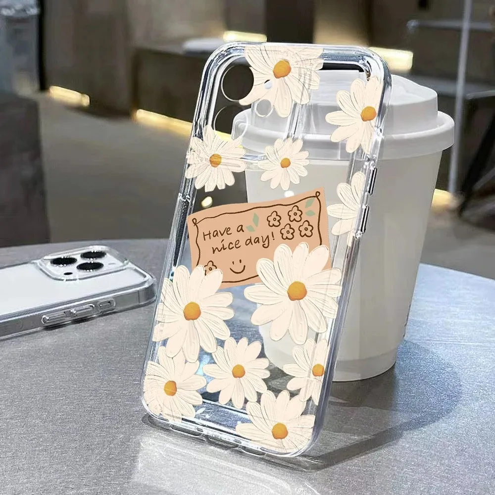 Daisy Flowers Phone Case For Samsung S20 S21 S22 Plus S23 S24 FE S25 Note 20 Ultra A15 A16 A23 A24 A25 5G Clear Soft Phone Cover
