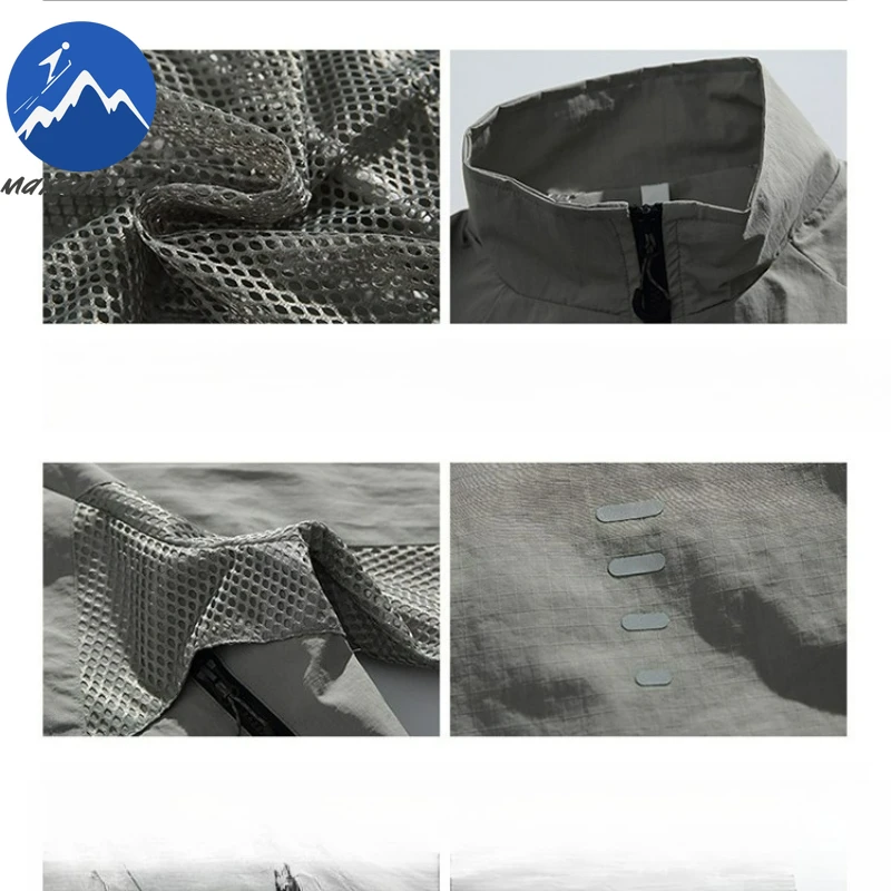Maxbarley Men Jacket Outdoor Trekking Mesh Patchwork Breathable Stand Collar Jacket Men Autumn Loose Waterproof Durable Garment