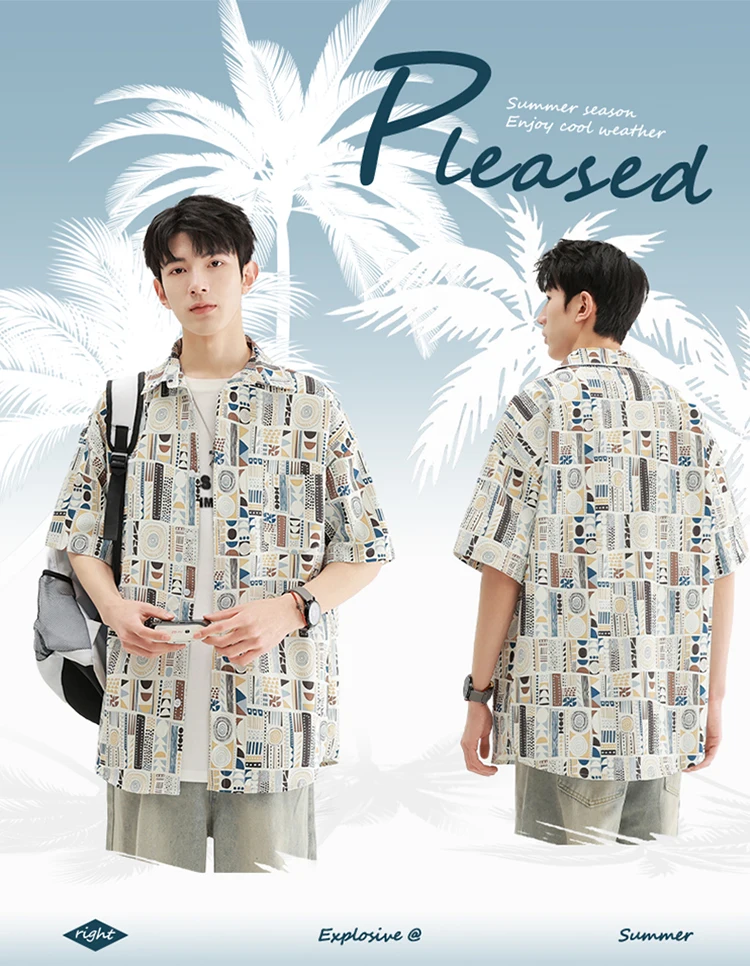 

The Mojito series Hawaiian Beach Shirts Men Short-sleeved Casual Shirts Seaside Vacation Clothes Loose Floral Tops