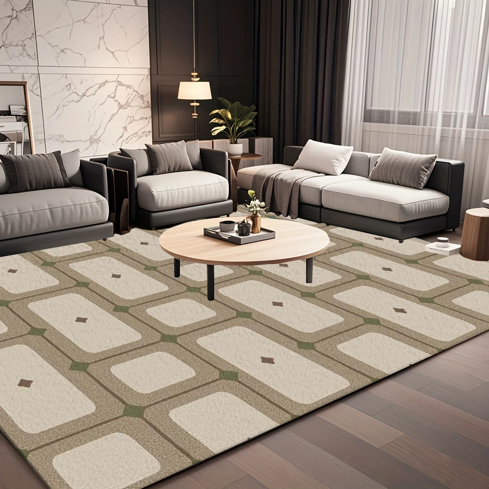 Retro Geometric Square Diamond Pattern Area Rug Non-Slip Soft Floor Carpet Indoor Home Decoration Mat