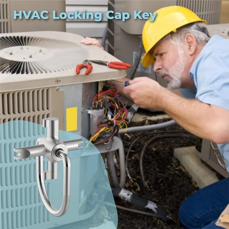 AC93-HVAC Locking Cap Key Tool Universal For R22& 410A Refrigerant Safety Caps Tamper-Resistant Service Tool