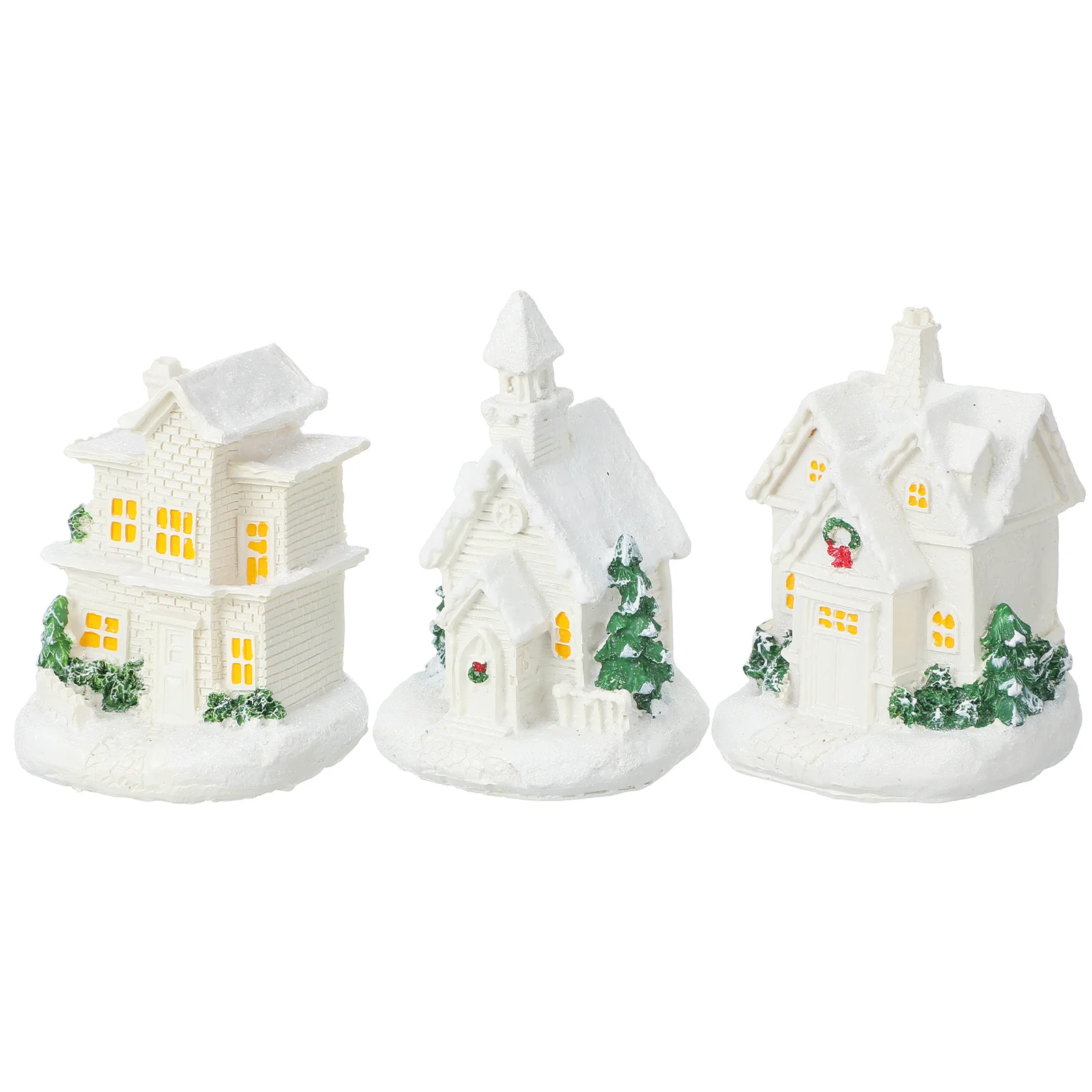 

3Pcs Glowing Mini Christmas Houses Resin Craft for Festive Micro Landscape Decoration Indoor Mantel Centerpiece Lighting Setup