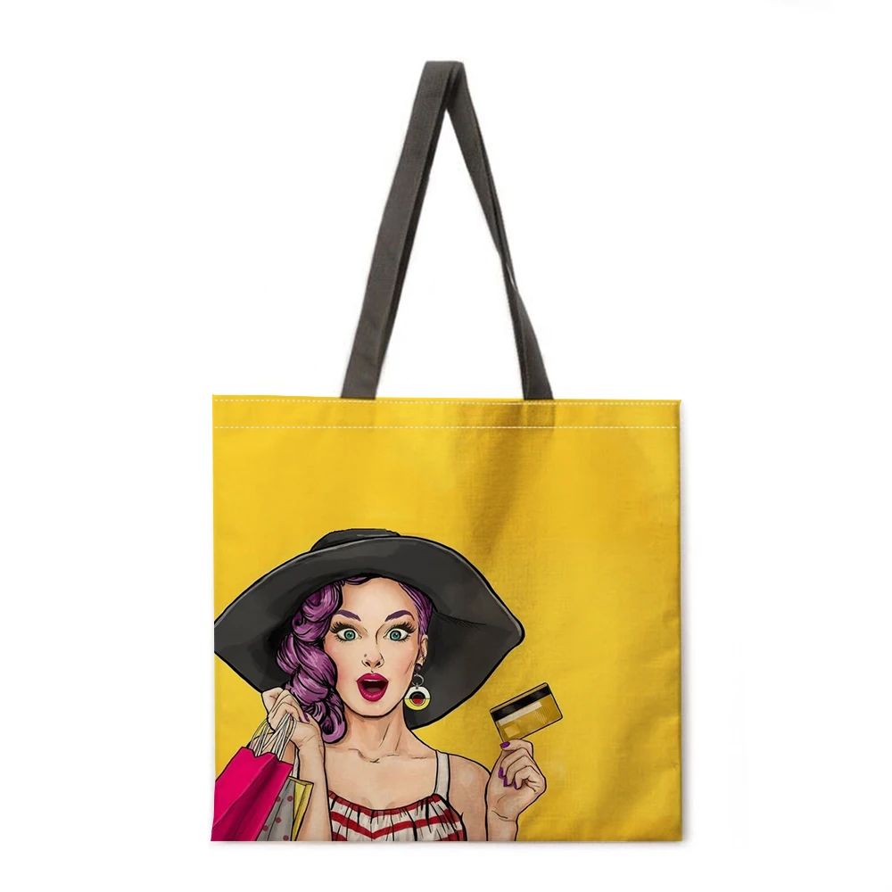 

American popular linen bag handbag light shoulder bag large capacity eco-friendly shopping bag handbag tote bag