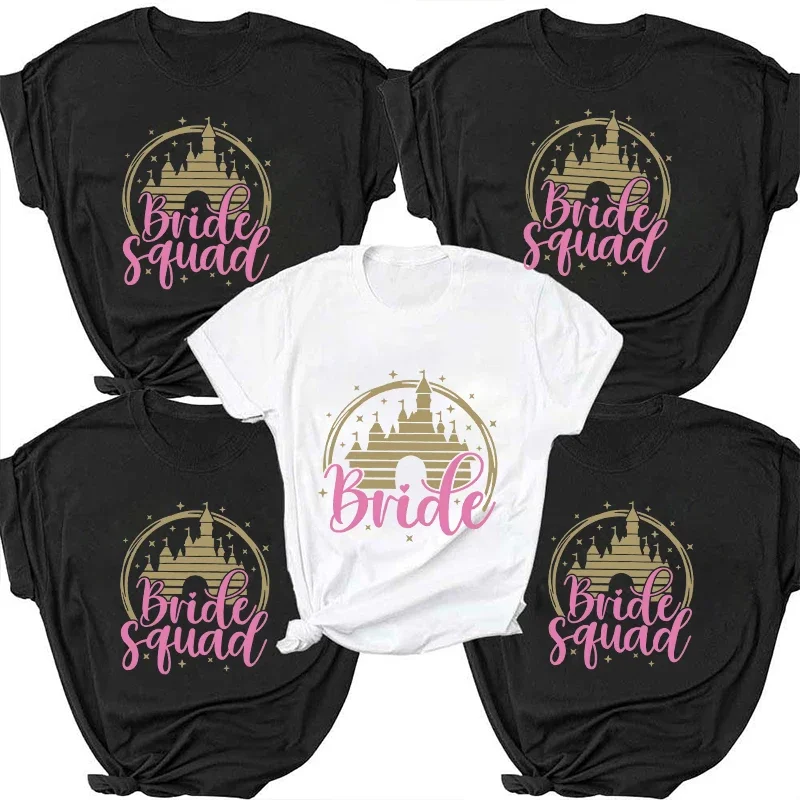 T-Shirt Fashion Graphic Evjf Tees Bridal Wedding Tops Short Sleeved Blouses Bachelorette Hen Party Shirt Team Bride Squad