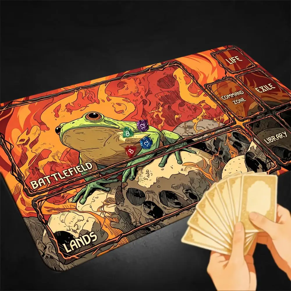 TCG Playmat with Zones Infernal Skull Fire Fantasy  for Commander Includes Life Exile Library Command Zone Battlefield Sections