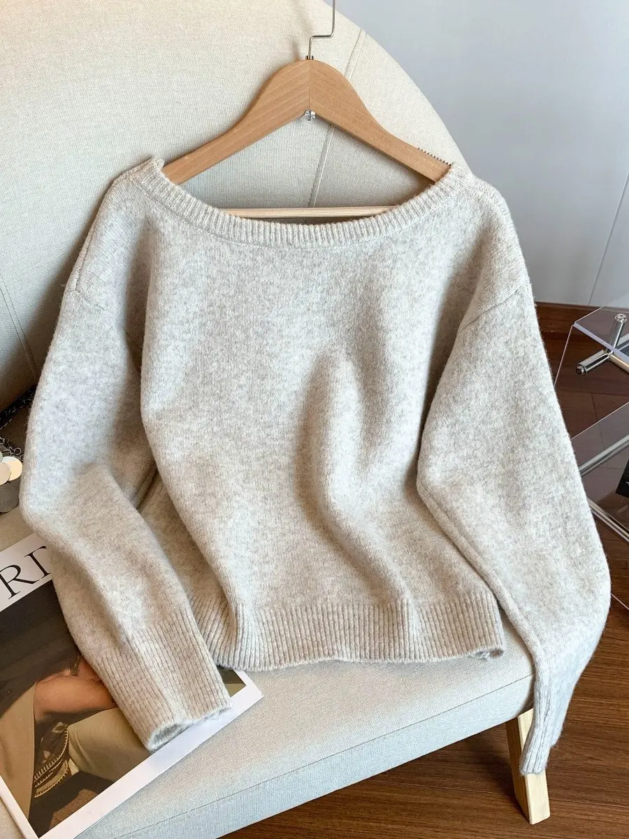 韓国風スレノットベルト付きワンショルダーニットセーター レディース 秋冬新作デザインセンセーション