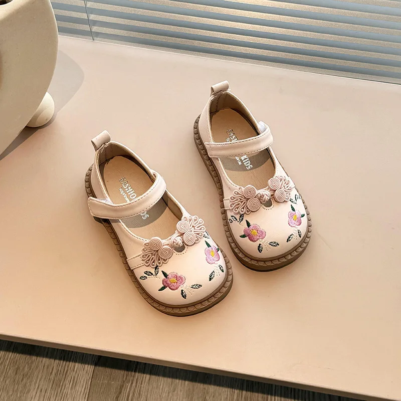 Chaussures princesse brodées pour filles, style ethnique, printemps et automne, à l\'offre elles souples, pour bébés filles, 2024