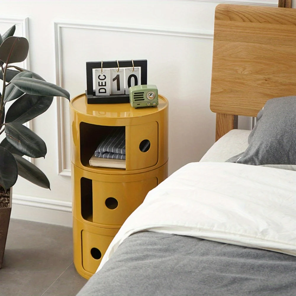 Round Cabinet with Sliding Doors -  Multi-Tiered Round Storage Unit for Living Room Bedroom image 6
