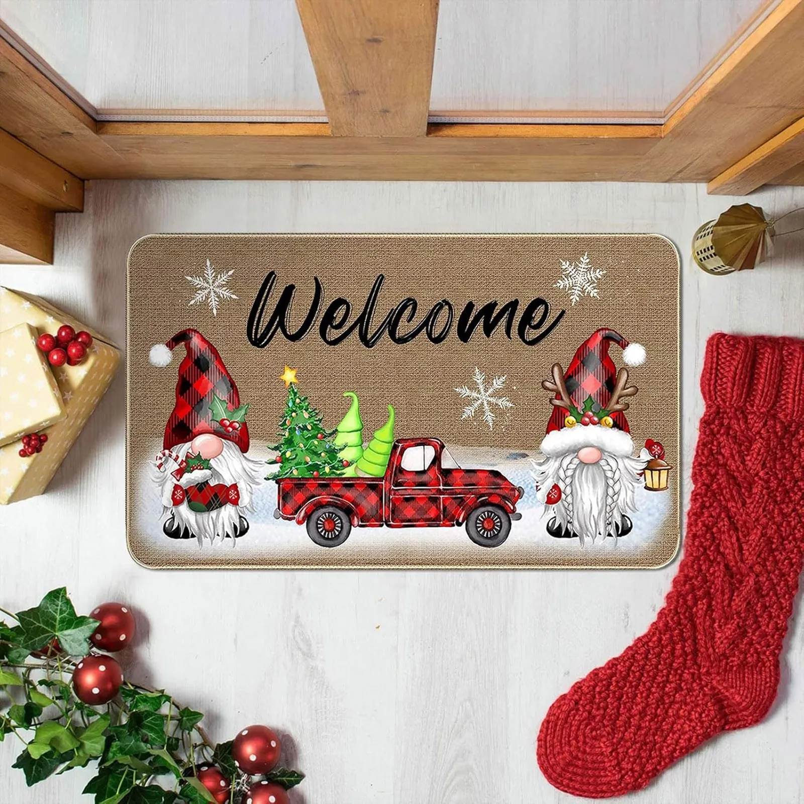 Christmas Themed Rug 60x40cm Polyester Fiber Dwarf Design Festive Warmth For Your Holiday Season Comfortable Throw Blankets