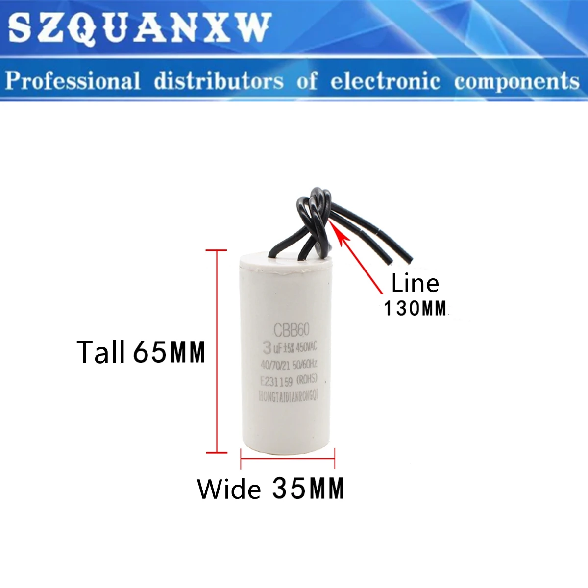 CBB60 450V AC Capacitores de funcionamento do motor Capacitor de partida 5% 1/1.5/2/3/4/5/6/8/10/12/14/15/16/18/20/25/30/40/45/70/80UF