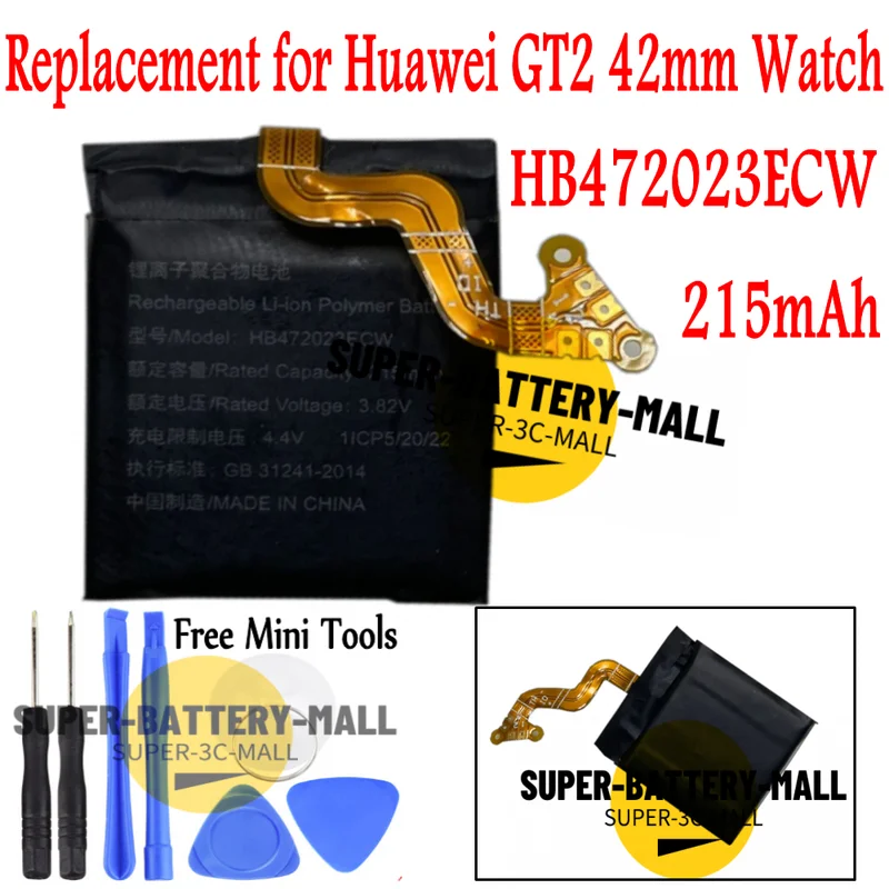 

WYORESY 215 мАч HB 472023 Сменный аккумулятор ECW для Huawei Watch GT2 (42 мм)