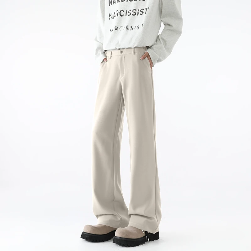 Spring Autumn Men's White Formal Pants Korean Style Casual Suit Pants Streetwear Draped Straight Loose Suit Dress Trousers Male
