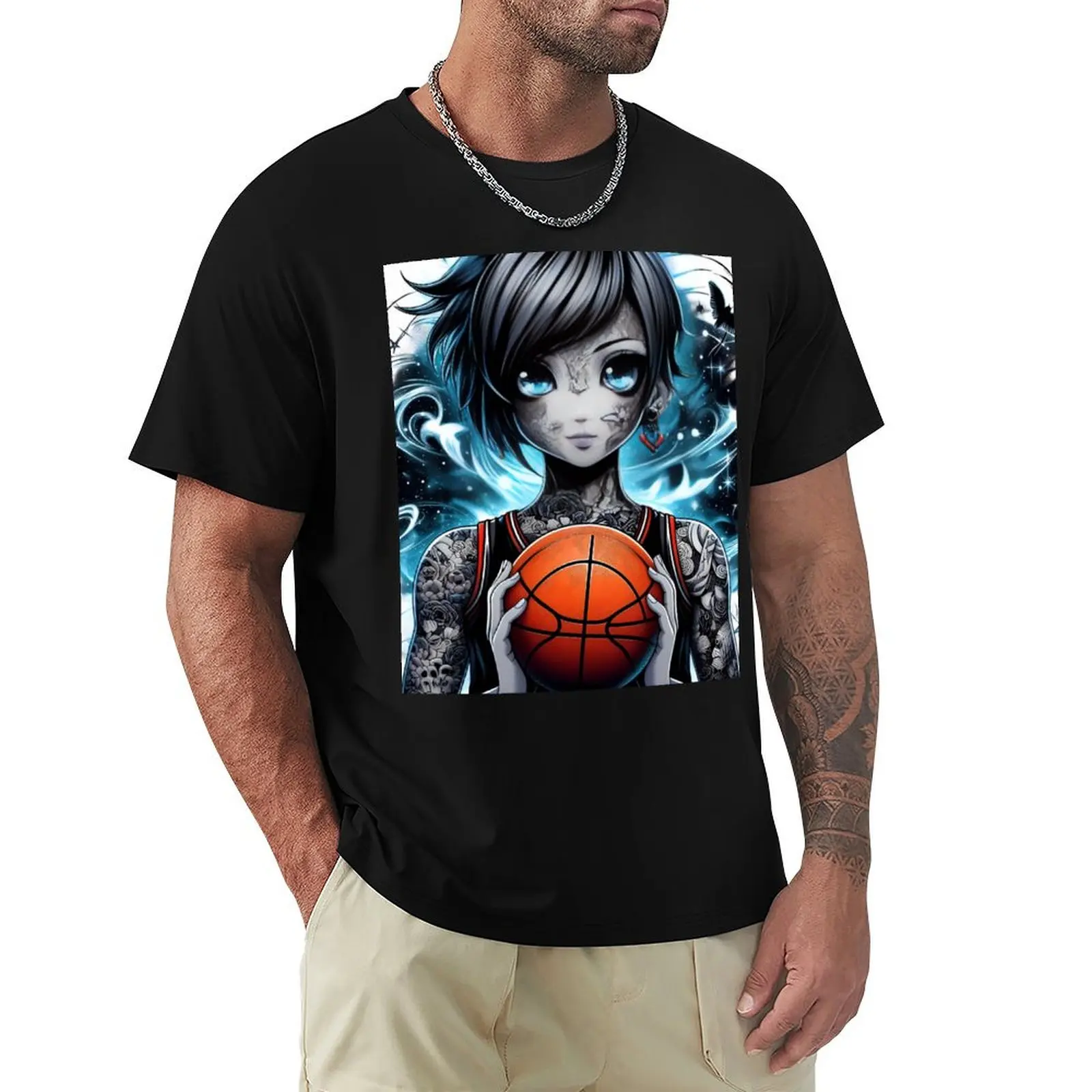 Starry Basketball Player with Sapphire Eyes T-Shirt man t shirt cotton T-Shirt